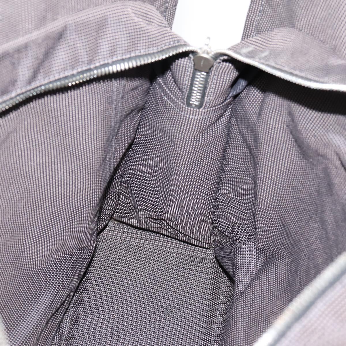 HERMES Her Line MM Hand Bag Canvas Gray Silver Auth 205800A