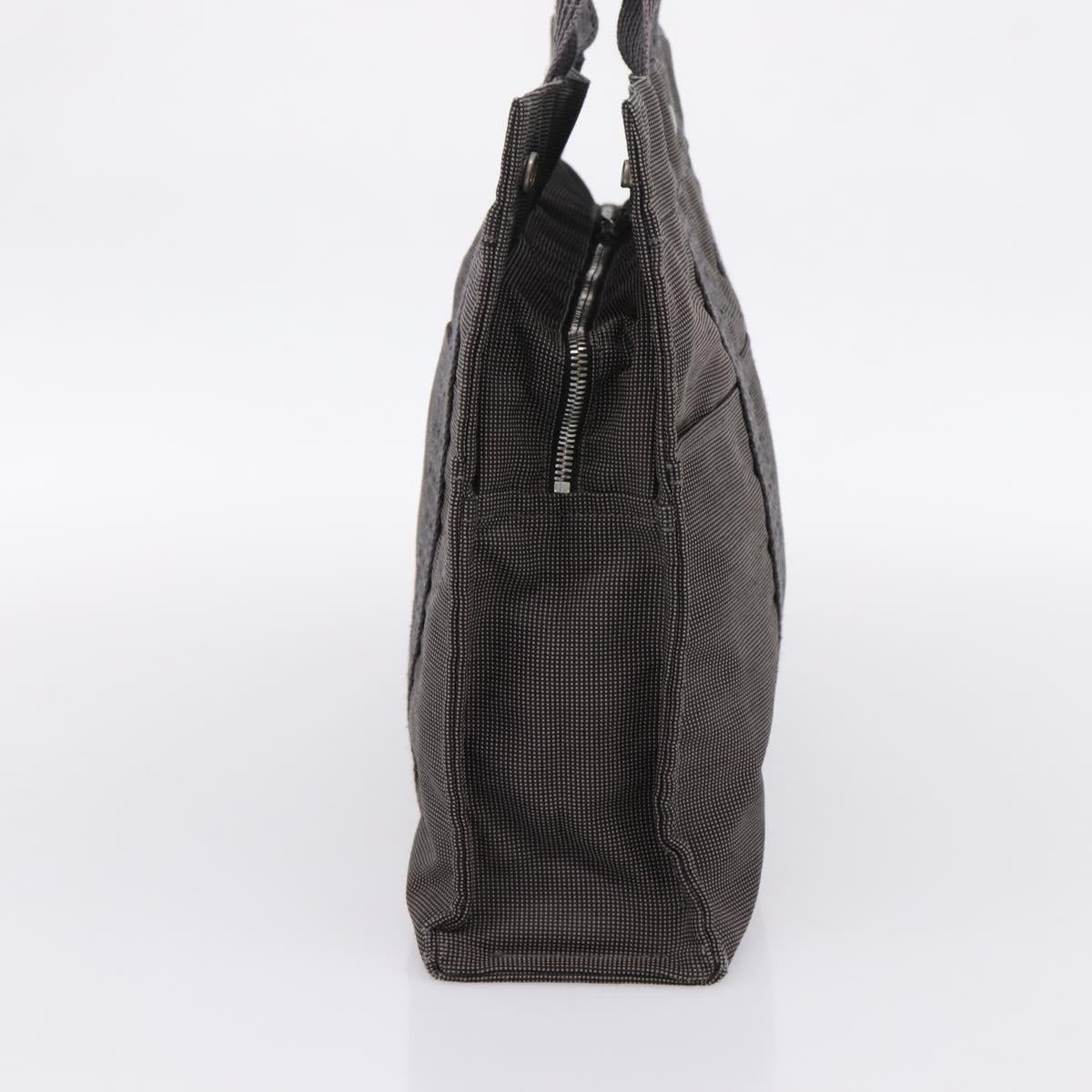 HERMES Her Line MM Hand Bag Canvas Gray Silver Auth 205800A