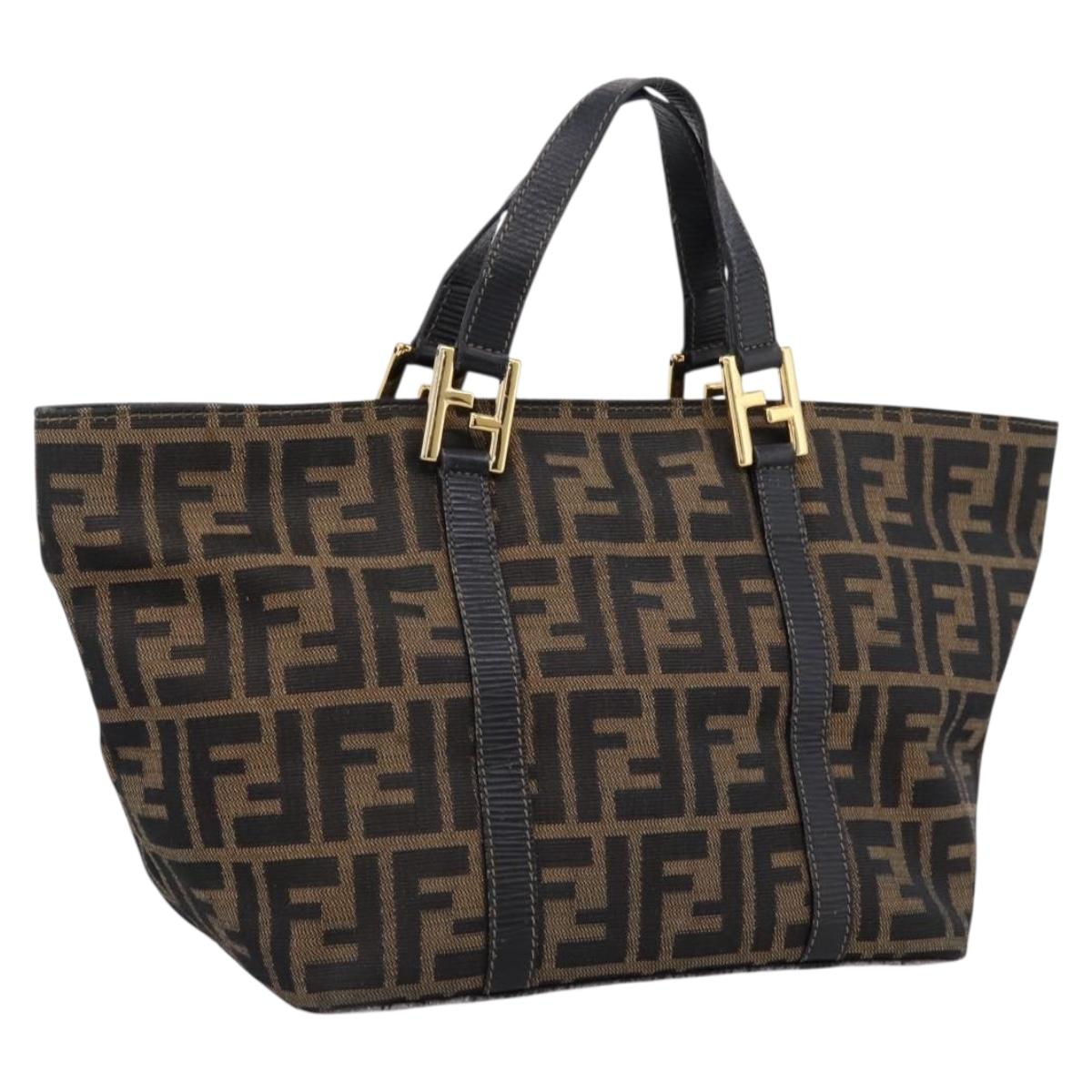FENDI Zucca Canvas Hand Bag Brown Gold Tone Auth 205803