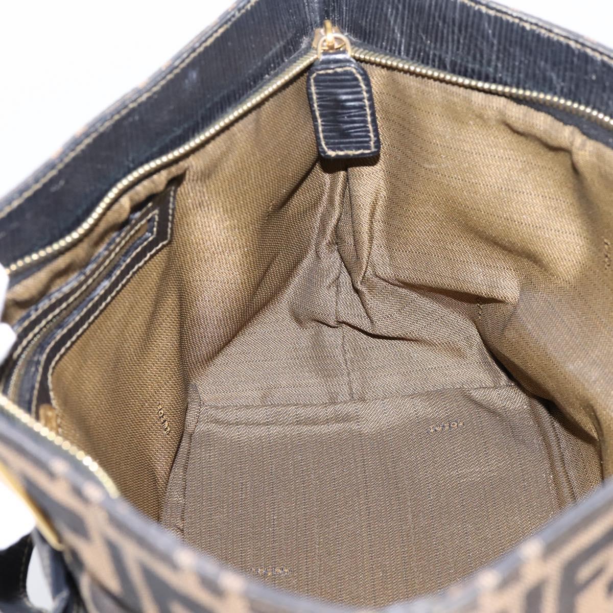 FENDI Zucca Canvas Hand Bag Brown Gold Tone Auth 205803