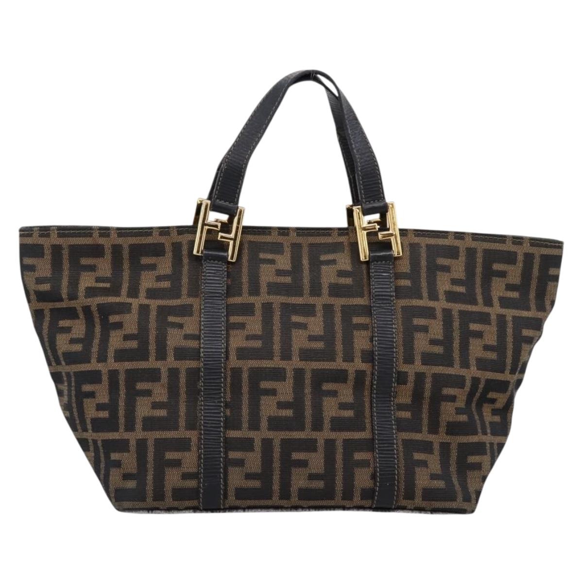 FENDI Zucca Canvas Hand Bag Brown Gold Tone Auth 205803