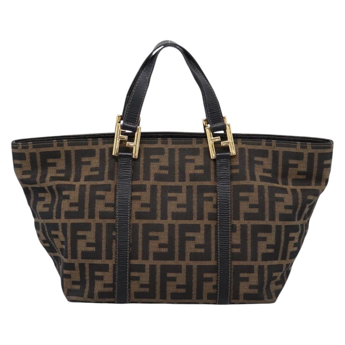 FENDI Zucca Canvas Hand Bag Brown Gold Tone Auth 205803