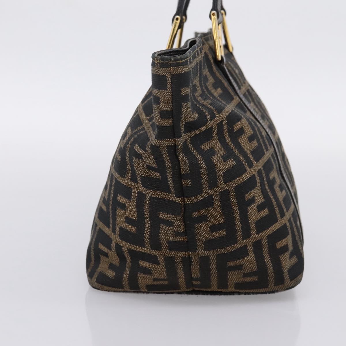 FENDI Zucca Canvas Hand Bag Brown Gold Tone Auth 205803
