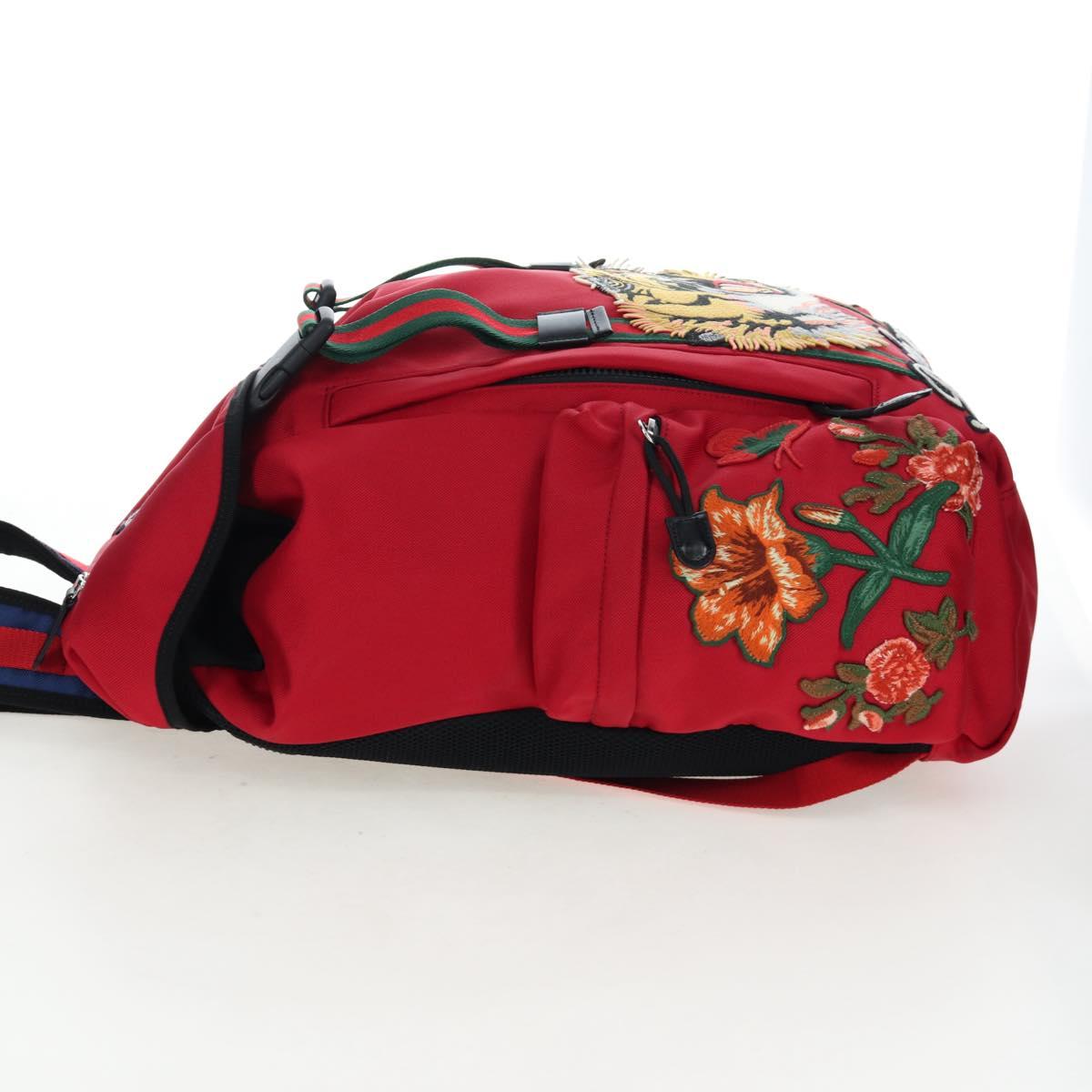 GUCCI Embroidery Tiger Web Sherry Line Backpack Canvas Red 429037 Auth 205809V