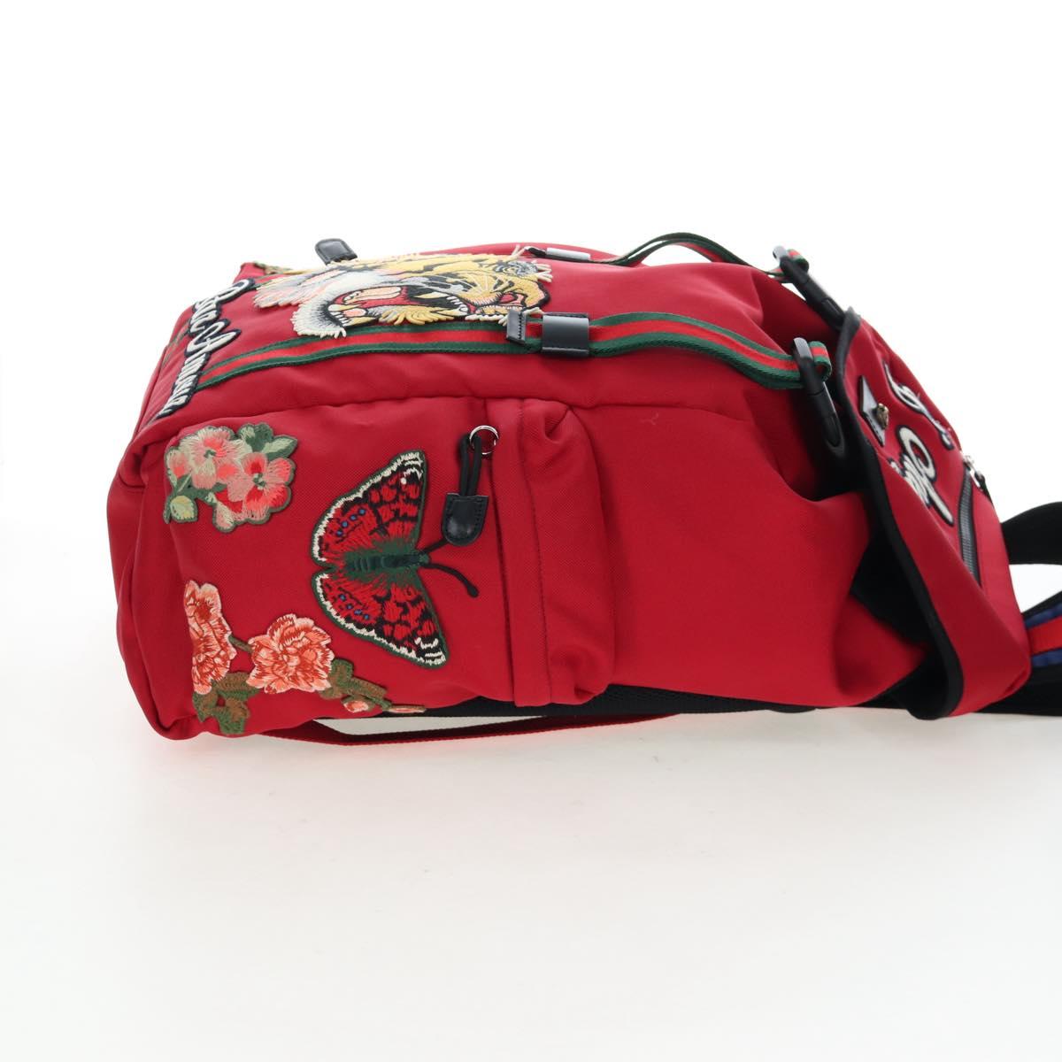 GUCCI Embroidery Tiger Web Sherry Line Backpack Canvas Red 429037 Auth 205809V