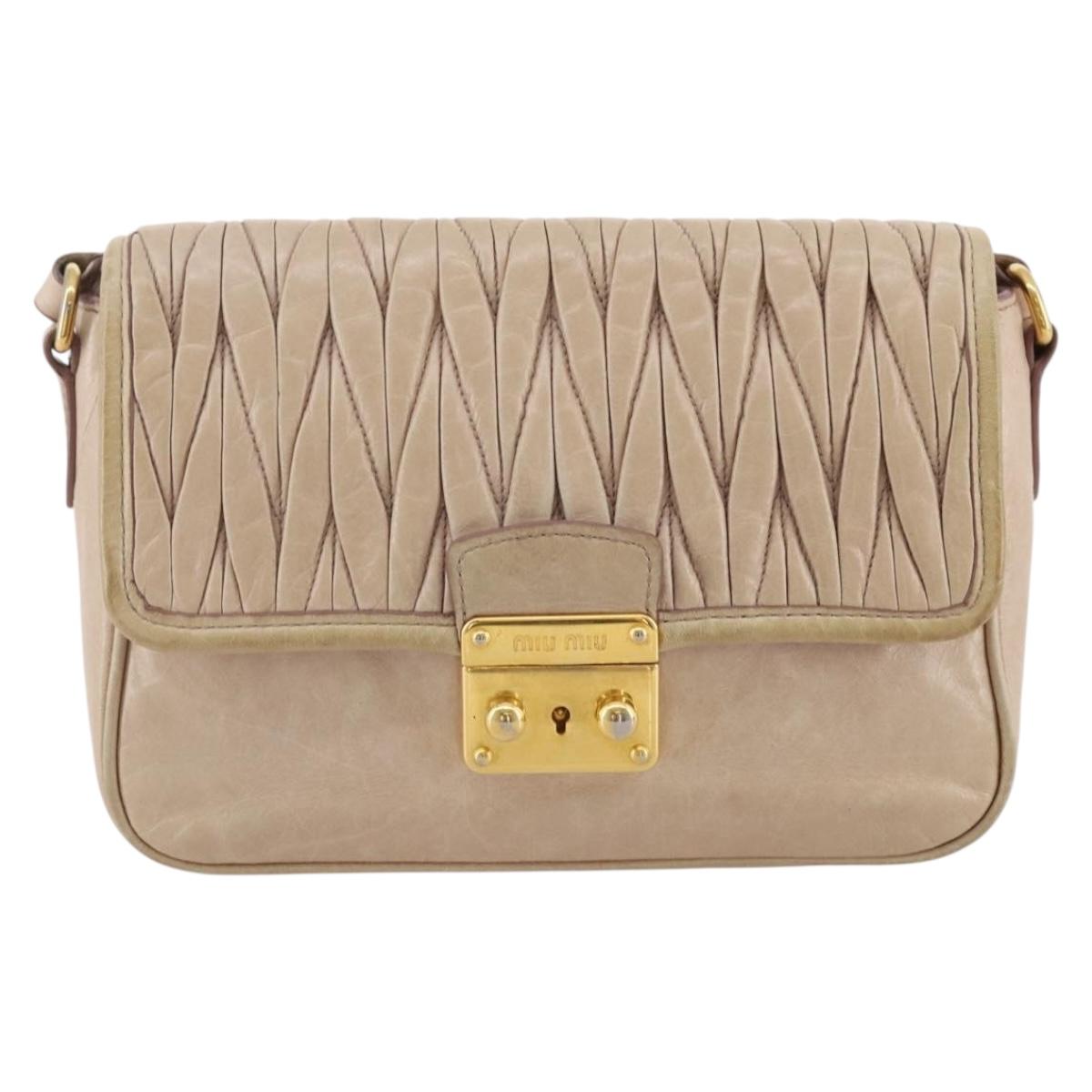 Miu Miu Matelasse Shoulder Bag Leather Pink Gold Tone Auth 205812A