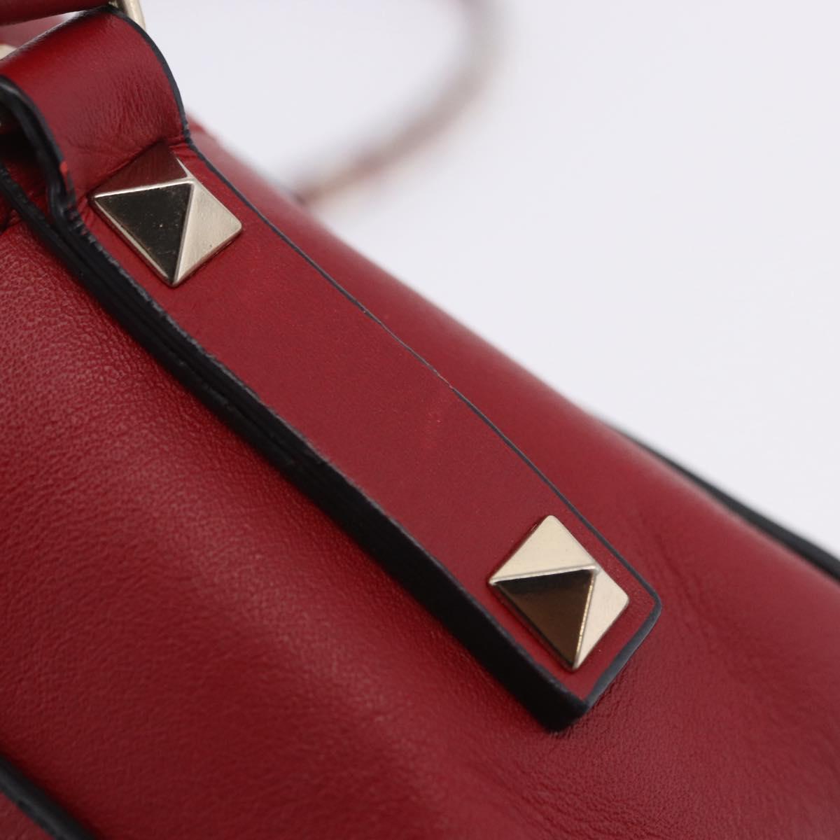 VALENTINO Rock Studs Shoulder Bag Leather Red Gold Tone Auth 205816