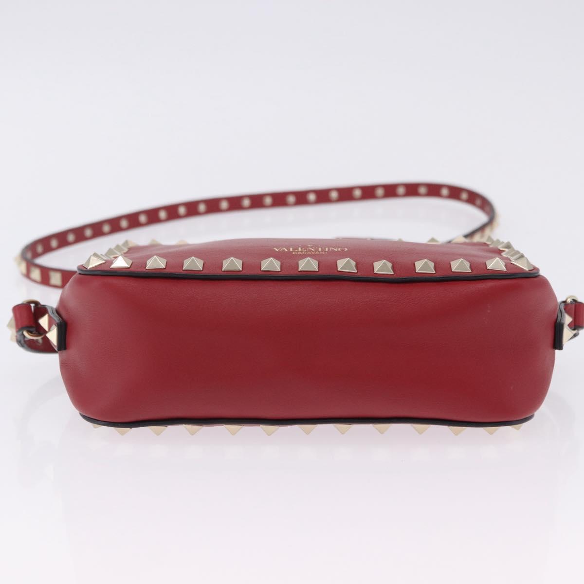 VALENTINO Rock Studs Shoulder Bag Leather Red Gold Tone Auth 205816