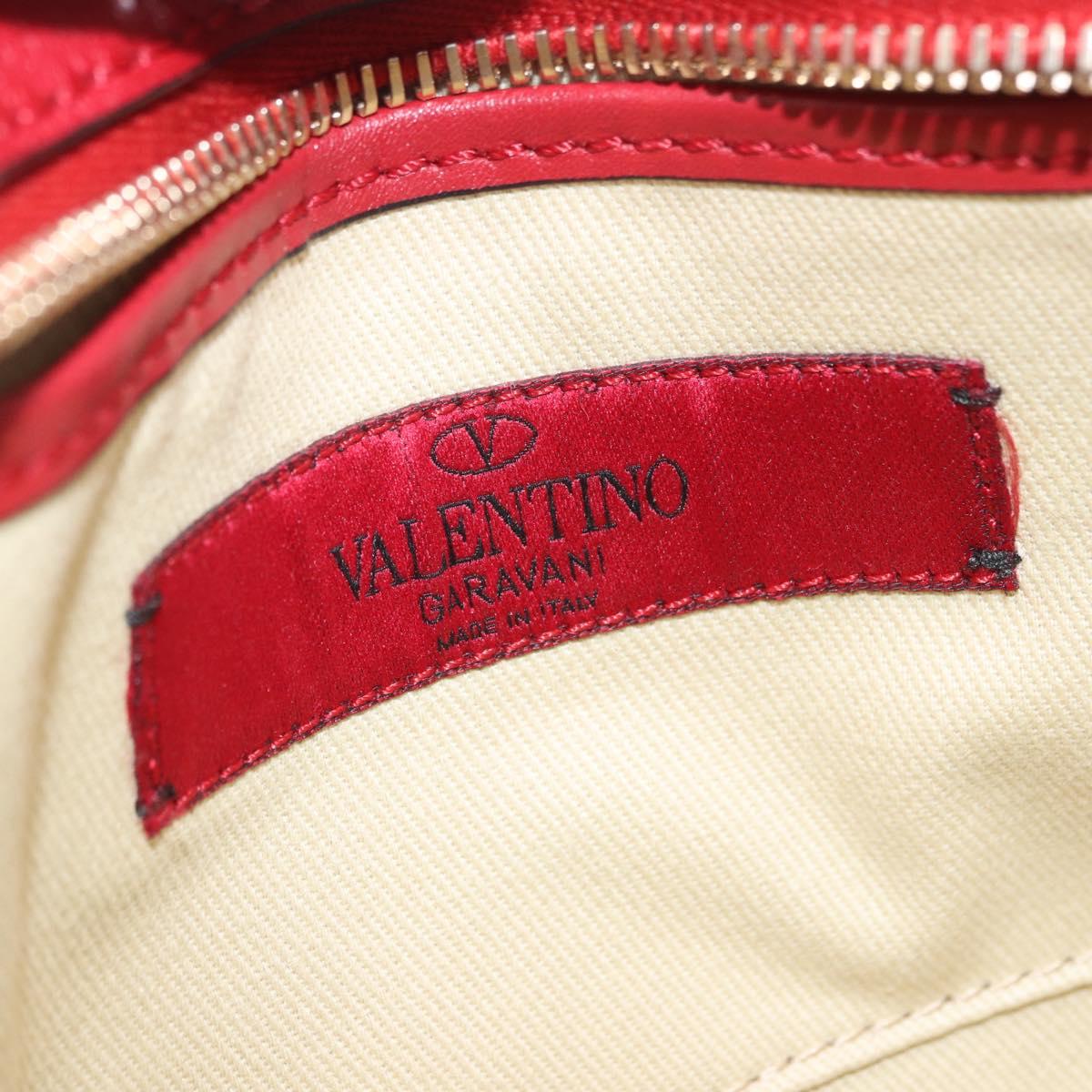 VALENTINO Rock Studs Shoulder Bag Leather Red Gold Tone Auth 205816