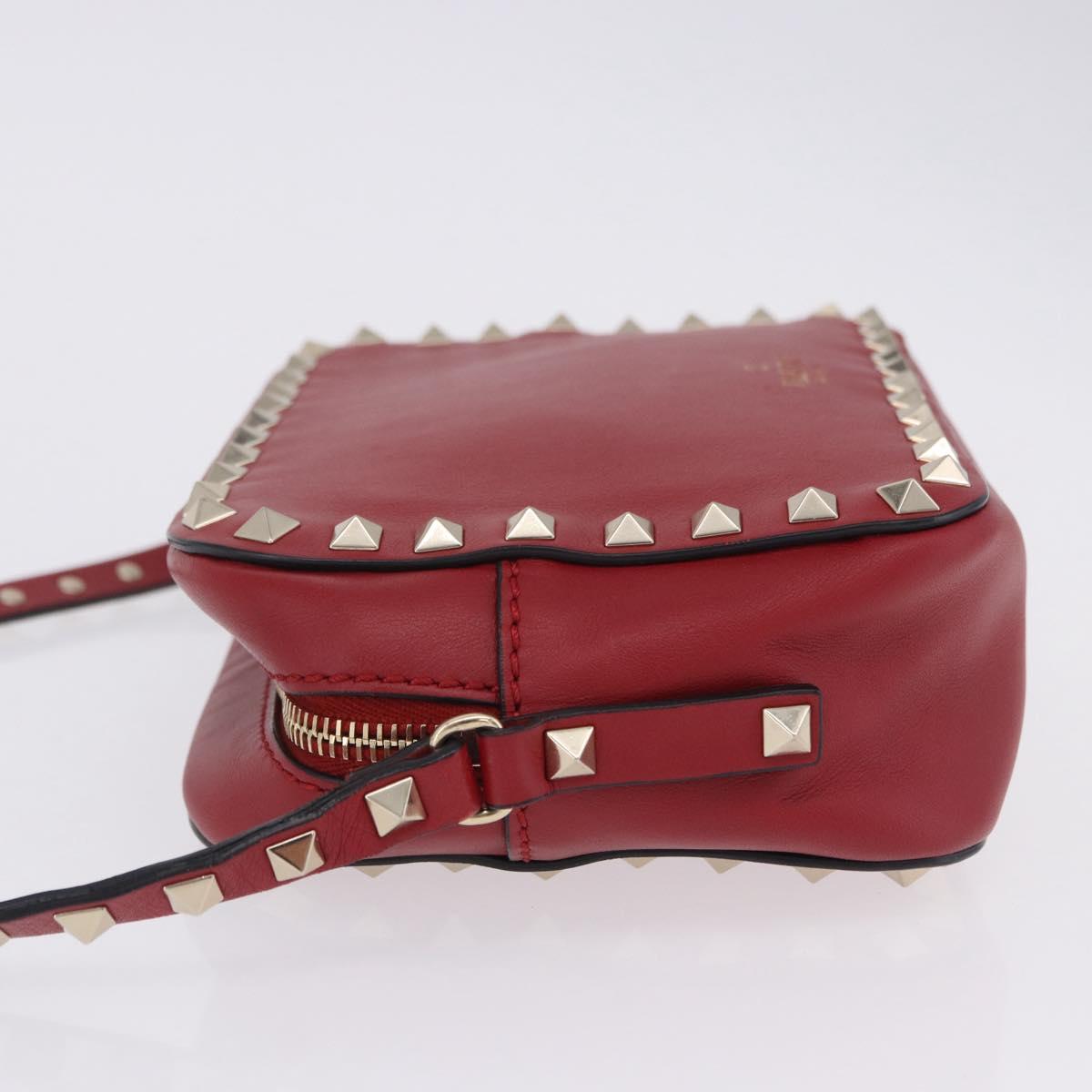 VALENTINO Rock Studs Shoulder Bag Leather Red Gold Tone Auth 205816