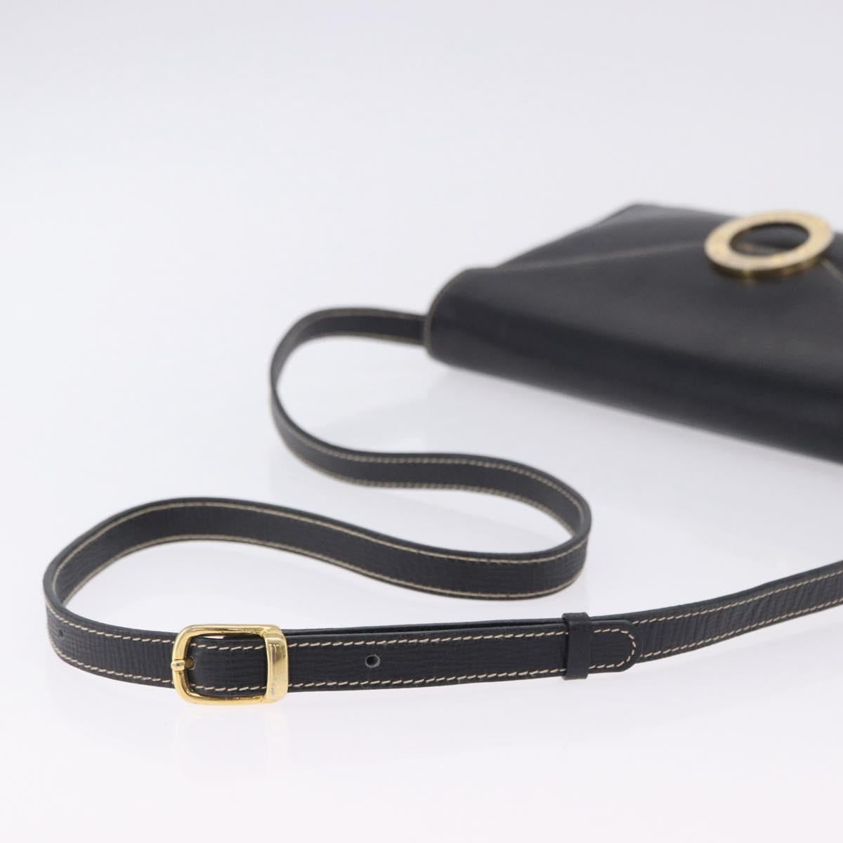 CELINE Circle Shoulder Bag Leather Black Gold Tone Auth 205823