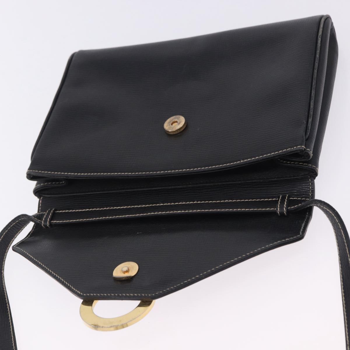 CELINE Circle Shoulder Bag Leather Black Gold Tone Auth 205823