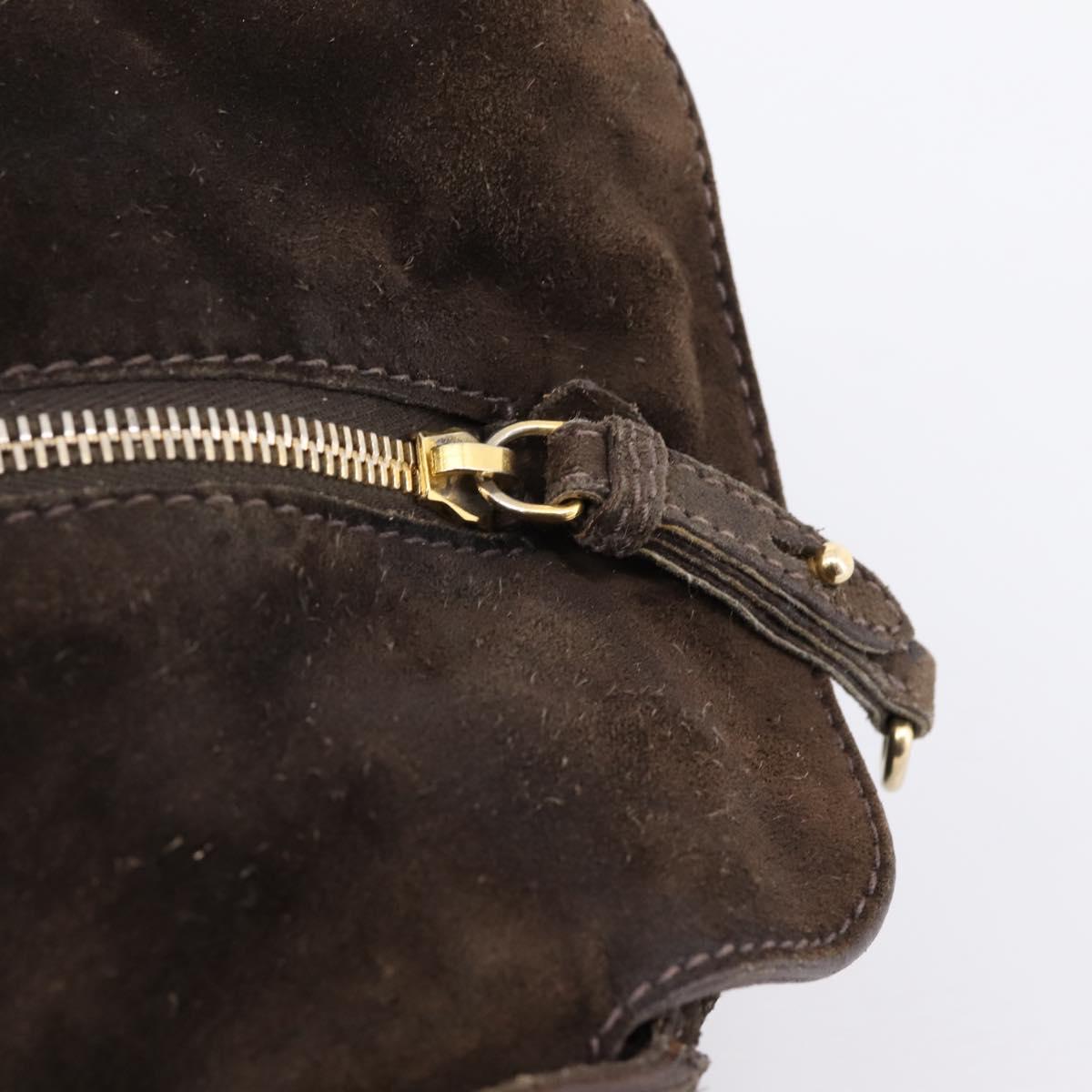 Miu Miu Hand Bag Suede Brown Gold Tone Auth 205824