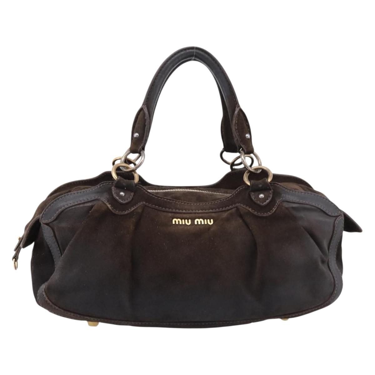 Miu Miu Hand Bag Suede Brown Gold Tone Auth 205824