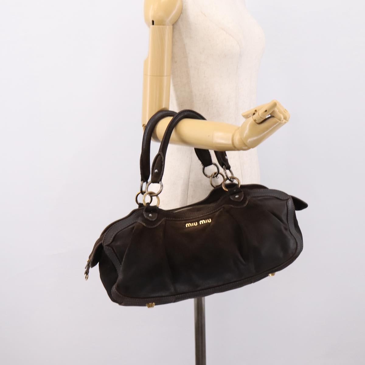 Miu Miu Hand Bag Suede Brown Gold Tone Auth 205824