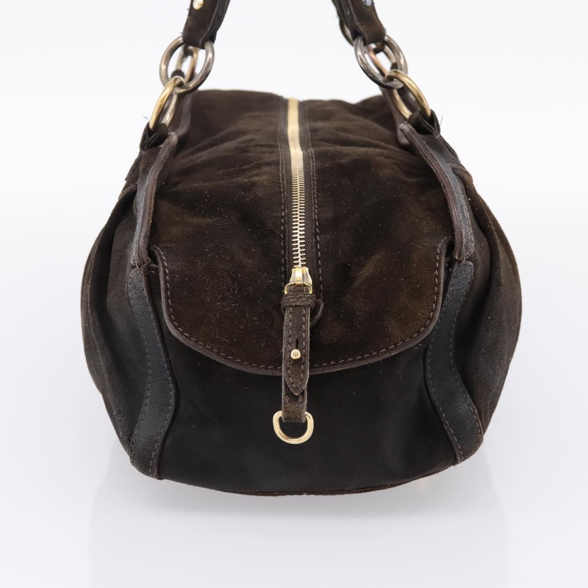 Miu Miu Hand Bag Suede Brown Gold Tone Auth 205824