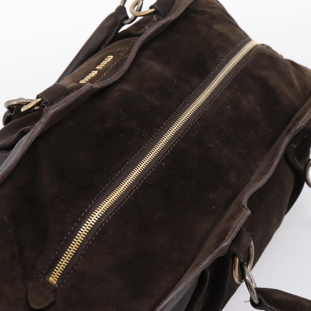 Miu Miu Hand Bag Suede Brown Gold Tone Auth 205824