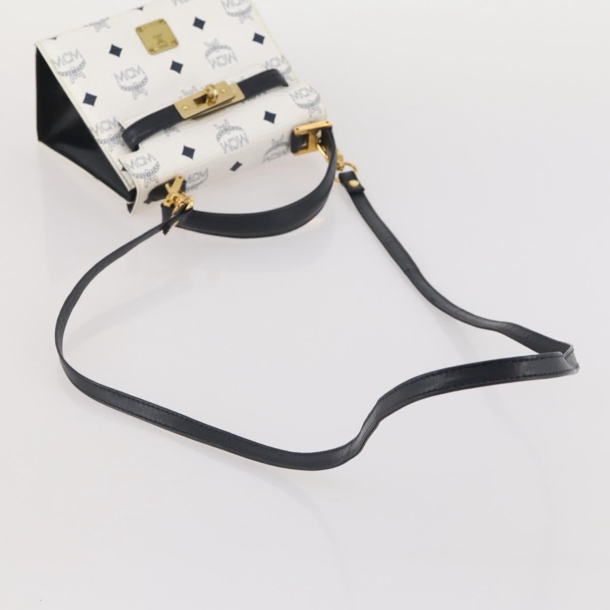 MCM Vicetos Hand Bag PVC Leather 2way White Gold Tone Auth 205825A