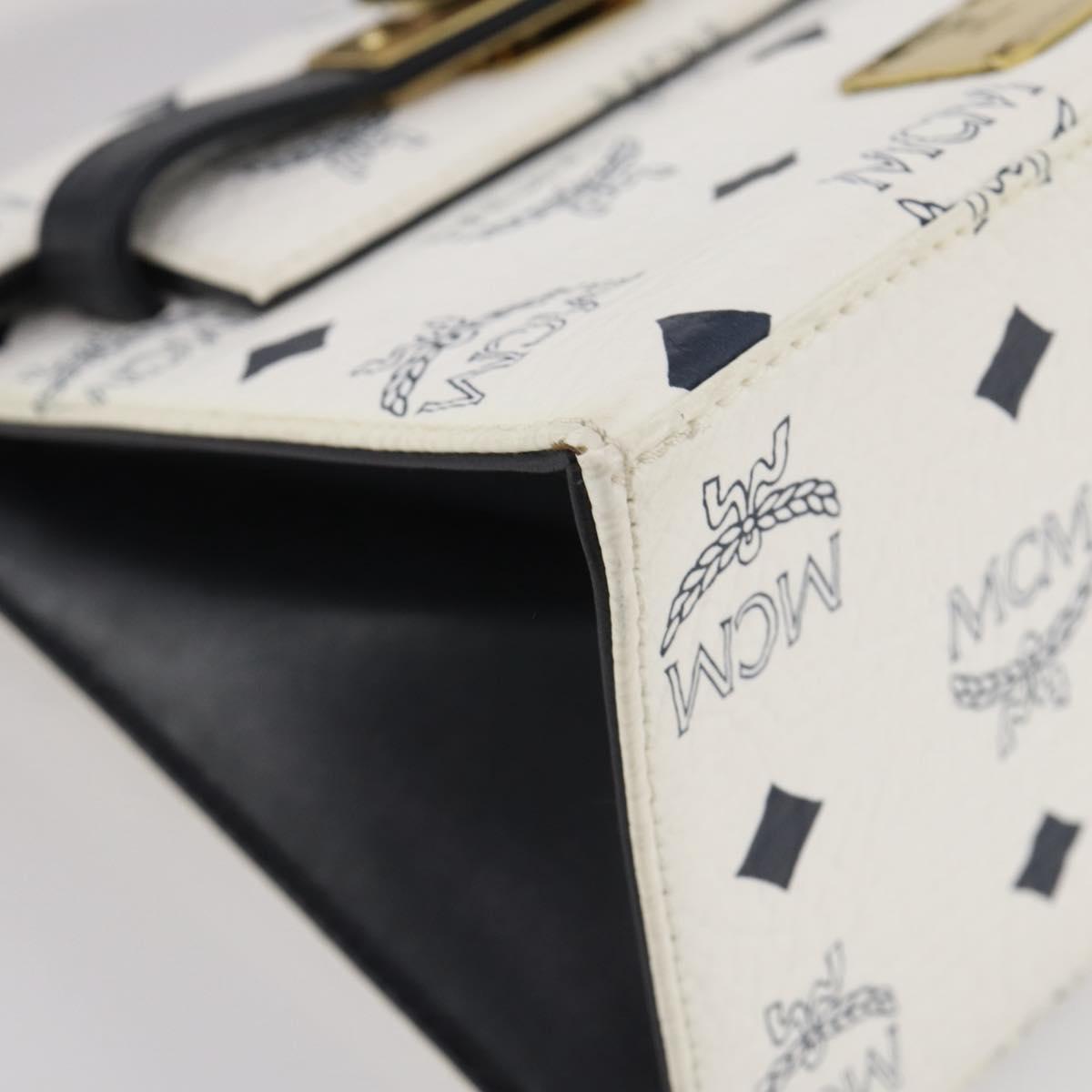 MCM Vicetos Hand Bag PVC Leather 2way White Gold Tone Auth 205825A