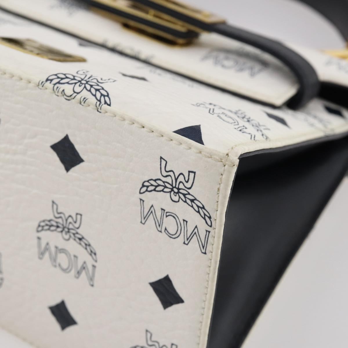 MCM Vicetos Hand Bag PVC Leather 2way White Gold Tone Auth 205825A