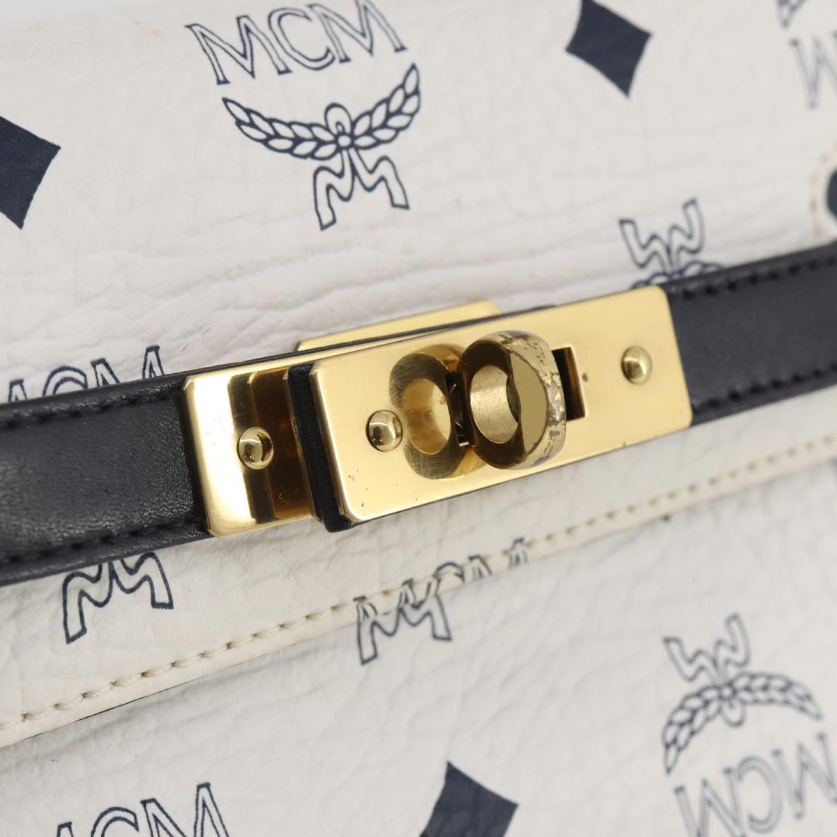 MCM Vicetos Hand Bag PVC Leather 2way White Gold Tone Auth 205825A