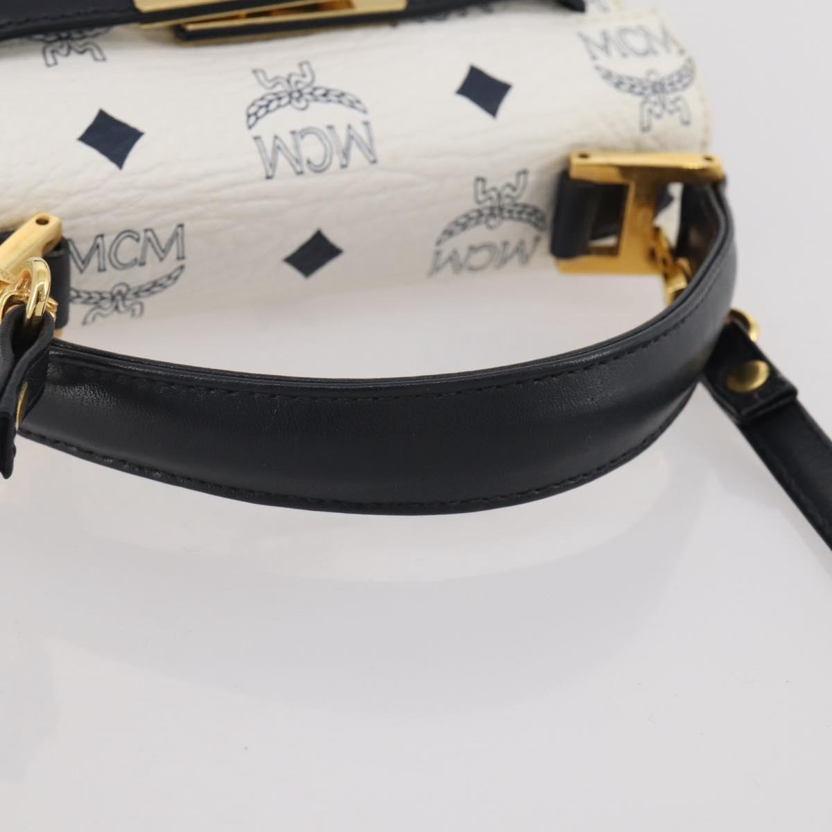 MCM Vicetos Hand Bag PVC Leather 2way White Gold Tone Auth 205825A