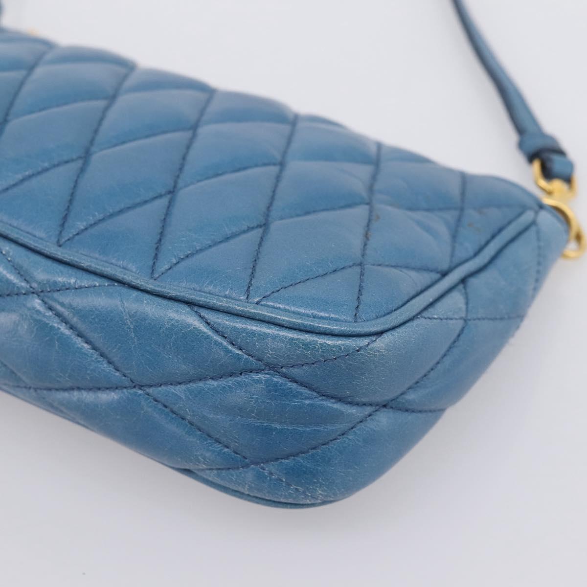 Miu Miu Shoulder Bag Leather Blue Gold Tone Auth 205826V