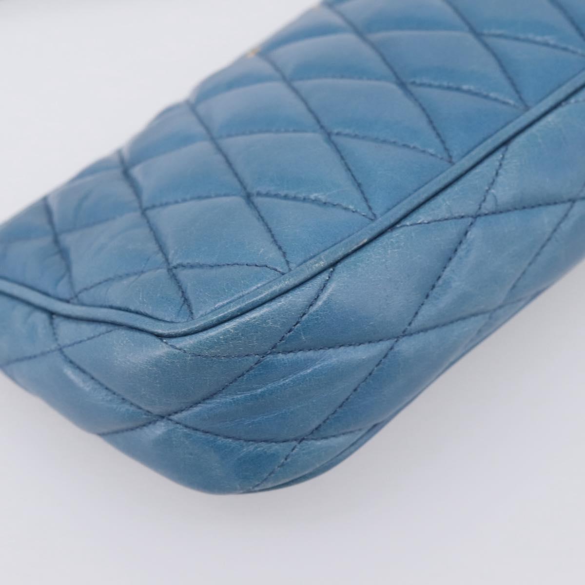 Miu Miu Shoulder Bag Leather Blue Gold Tone Auth 205826V