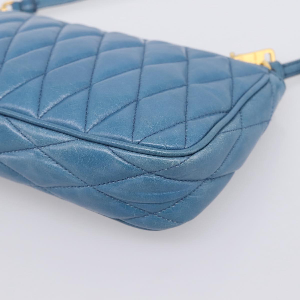 Miu Miu Shoulder Bag Leather Blue Gold Tone Auth 205826V