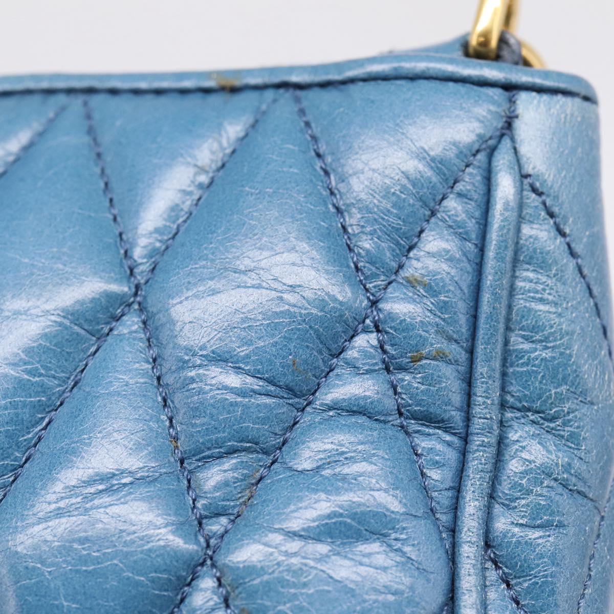 Miu Miu Shoulder Bag Leather Blue Gold Tone Auth 205826V