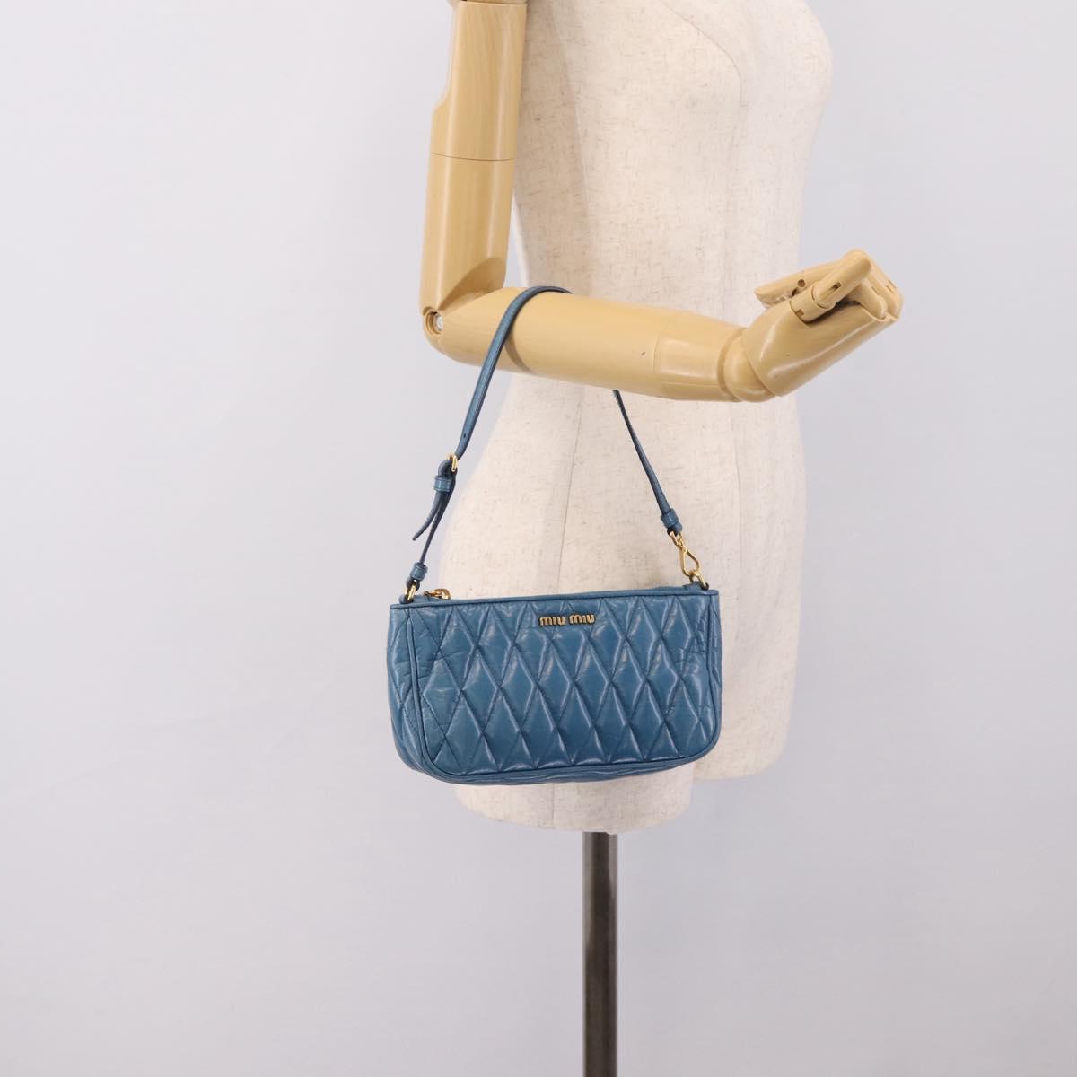 Miu Miu Shoulder Bag Leather Blue Gold Tone Auth 205826V