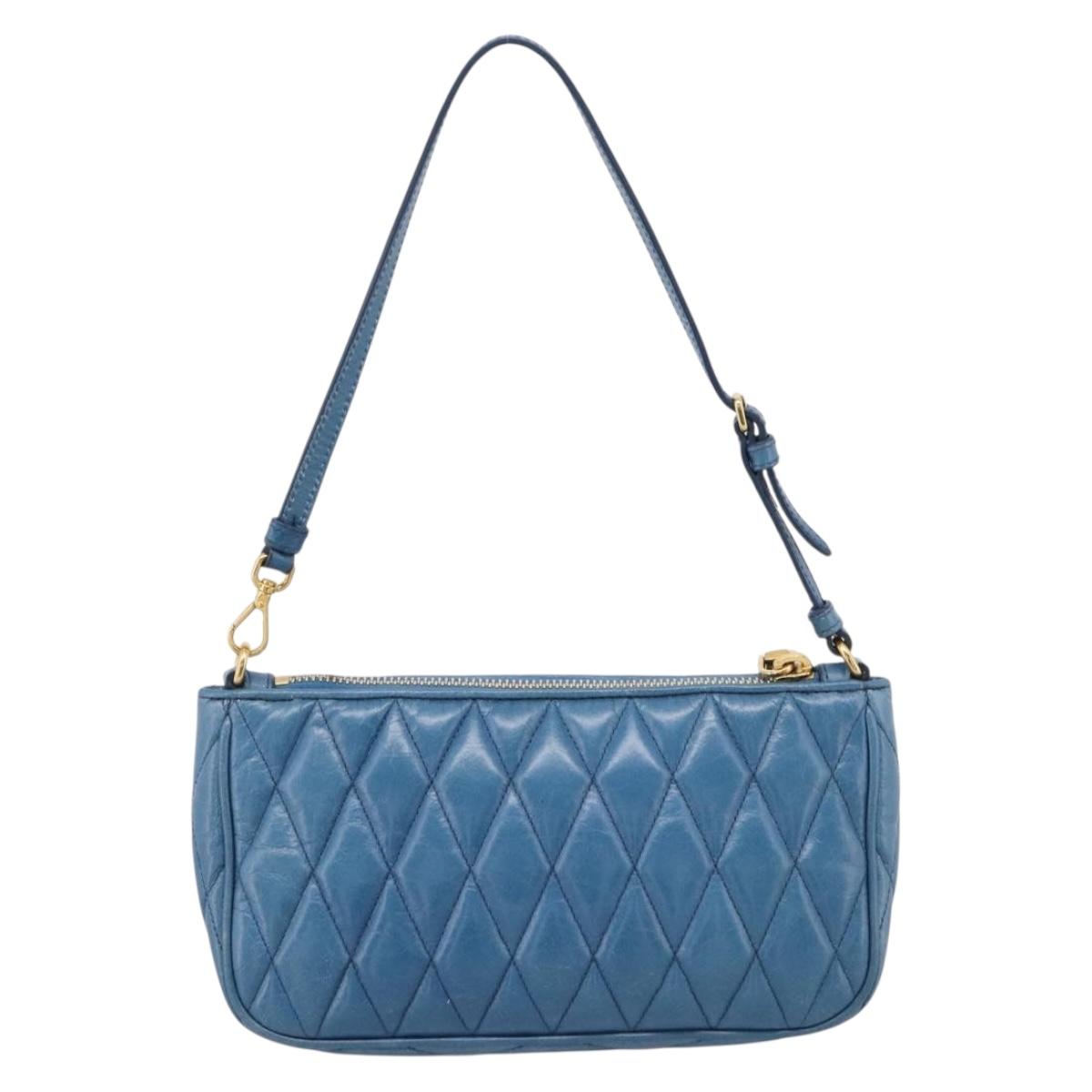 Miu Miu Shoulder Bag Leather Blue Gold Tone Auth 205826V