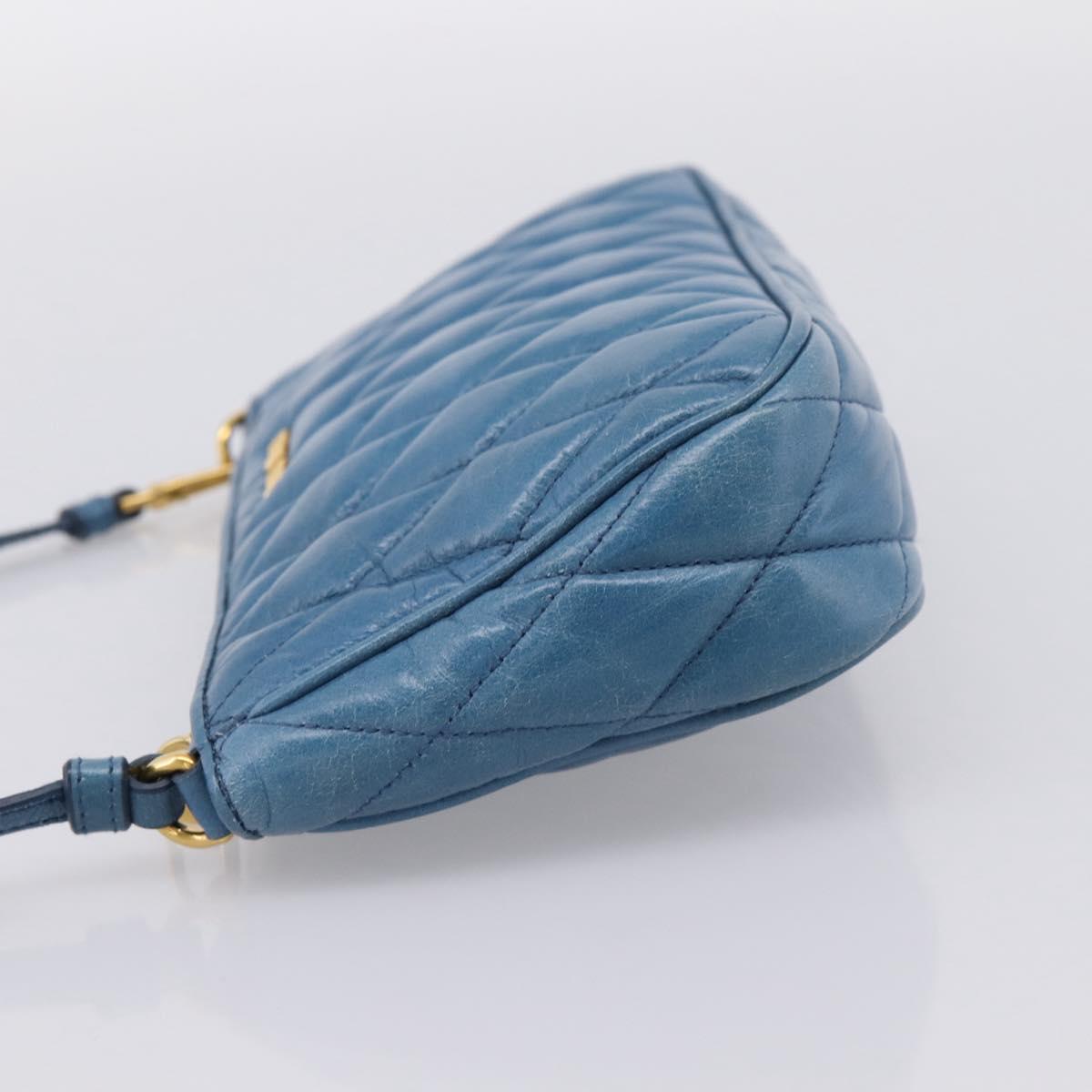 Miu Miu Shoulder Bag Leather Blue Gold Tone Auth 205826V
