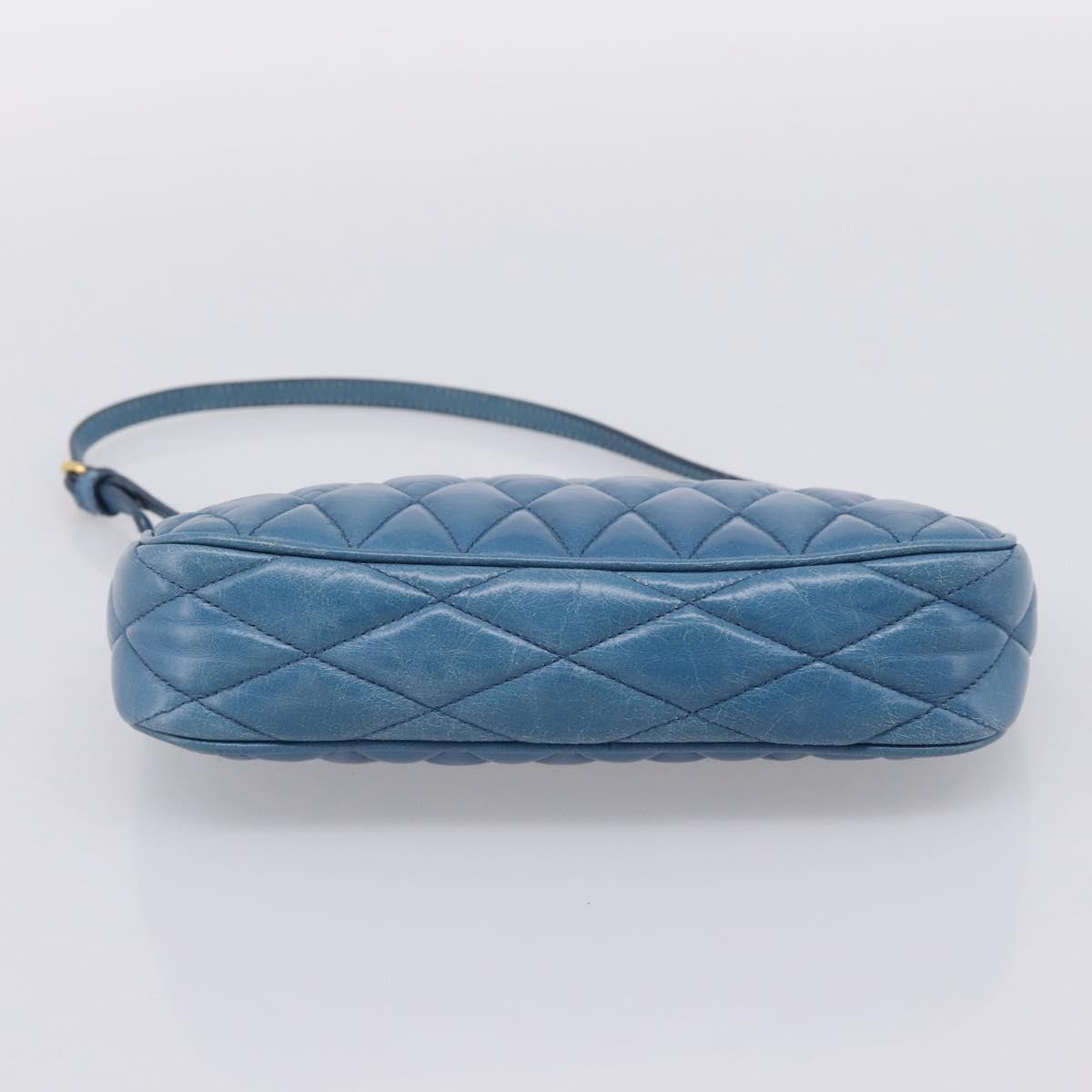 Miu Miu Shoulder Bag Leather Blue Gold Tone Auth 205826V