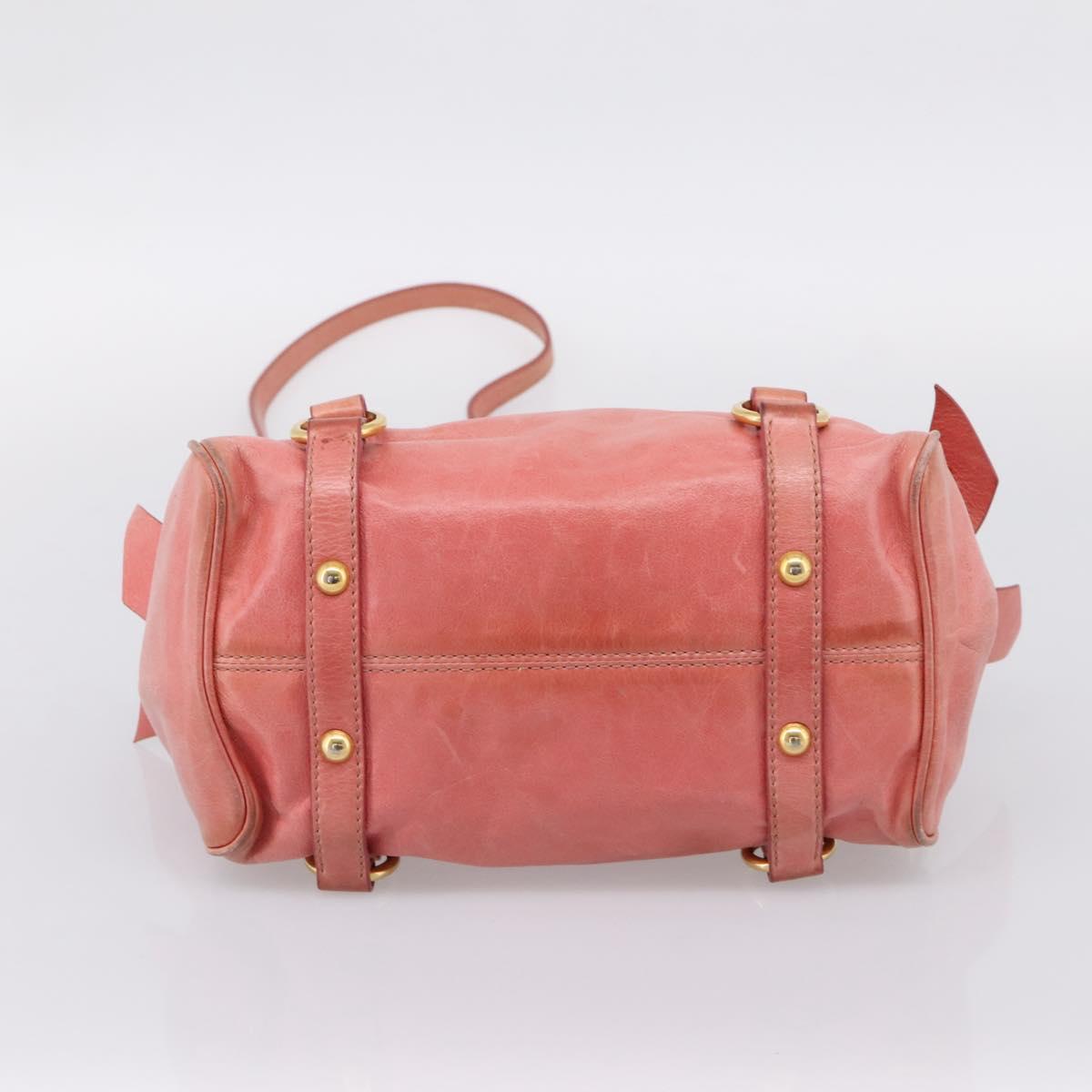 Miu Miu Vitellolux Hand Bag Leather 2way Pink Gold Auth 205828V