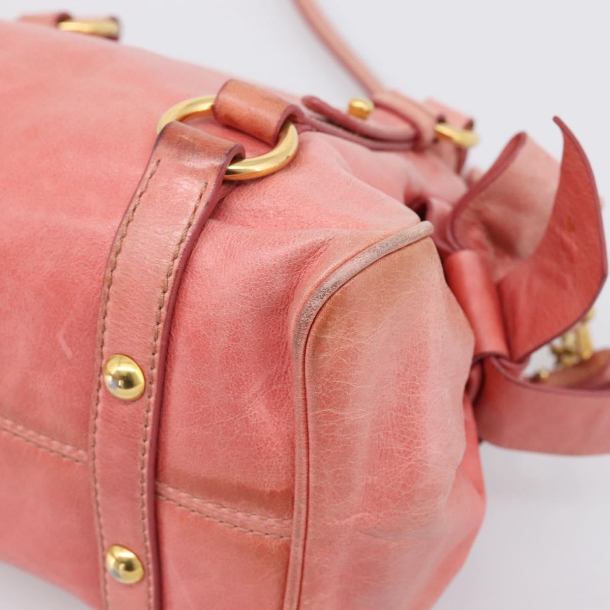 Miu Miu Vitellolux Hand Bag Leather 2way Pink Gold Auth 205828V