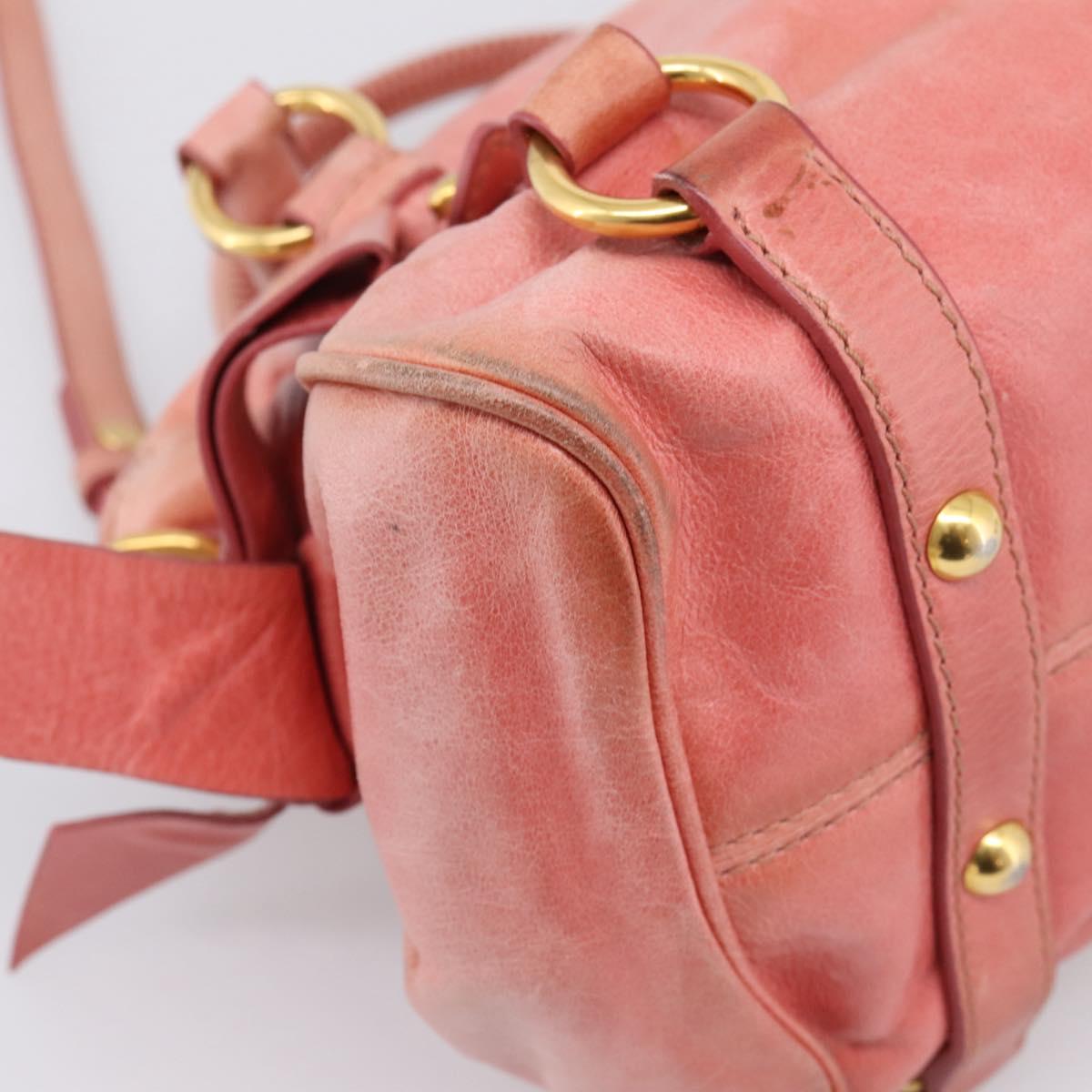 Miu Miu Vitellolux Hand Bag Leather 2way Pink Gold Auth 205828V