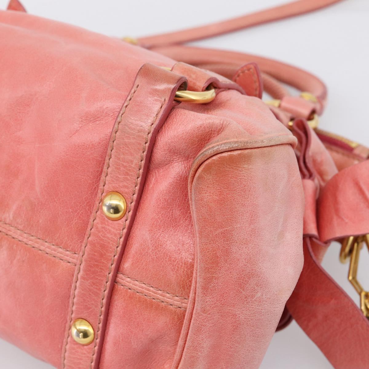 Miu Miu Vitellolux Hand Bag Leather 2way Pink Gold Auth 205828V