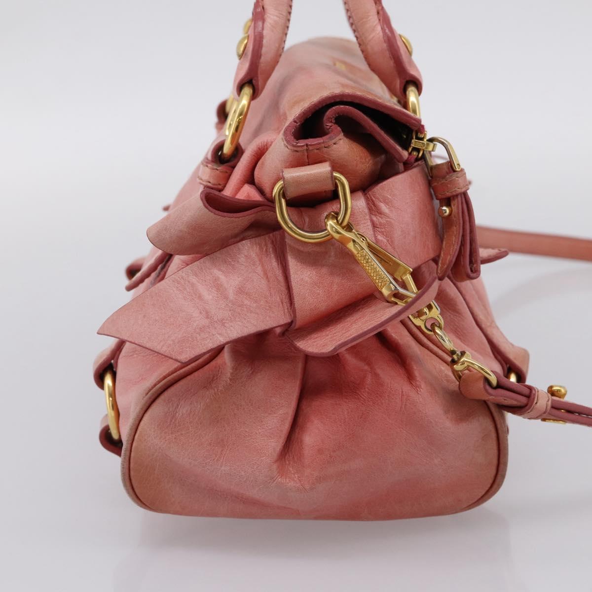 Miu Miu Vitellolux Hand Bag Leather 2way Pink Gold Auth 205828V