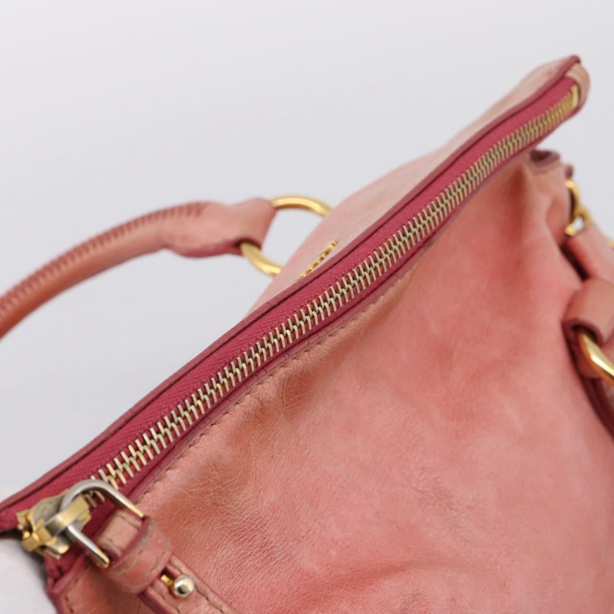 Miu Miu Vitellolux Hand Bag Leather 2way Pink Gold Auth 205828V