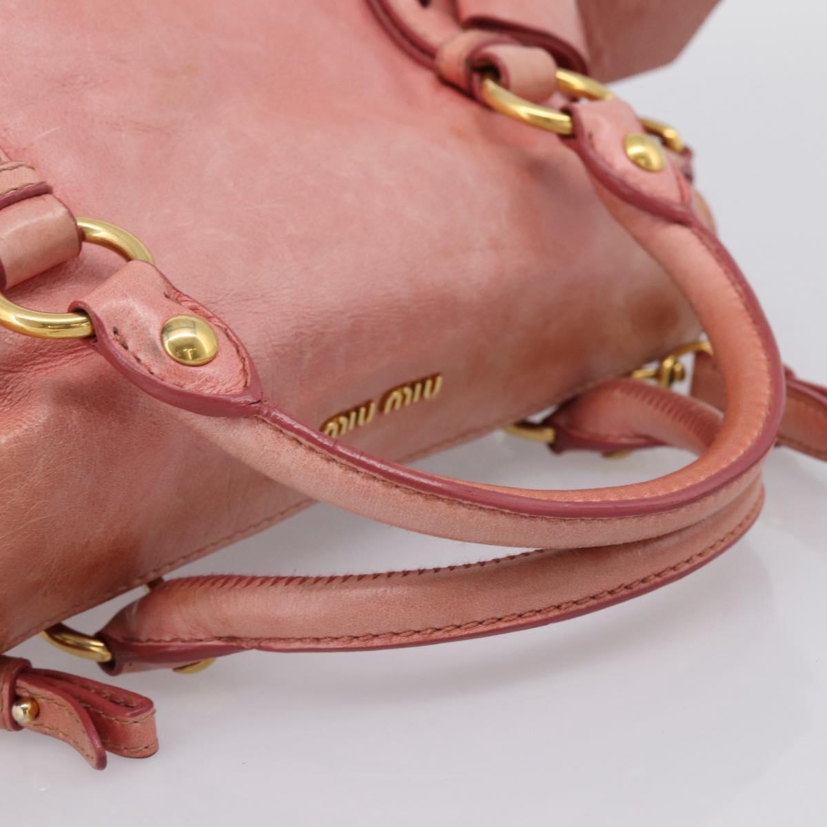Miu Miu Vitellolux Hand Bag Leather 2way Pink Gold Auth 205828V