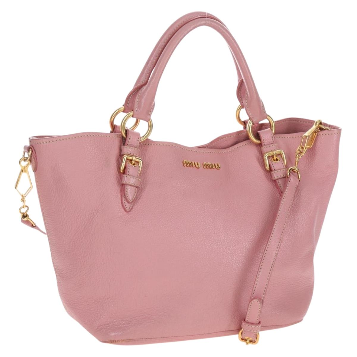 Miu Miu Hand Bag Leather 2way Pink Gold Tone Auth 205829A