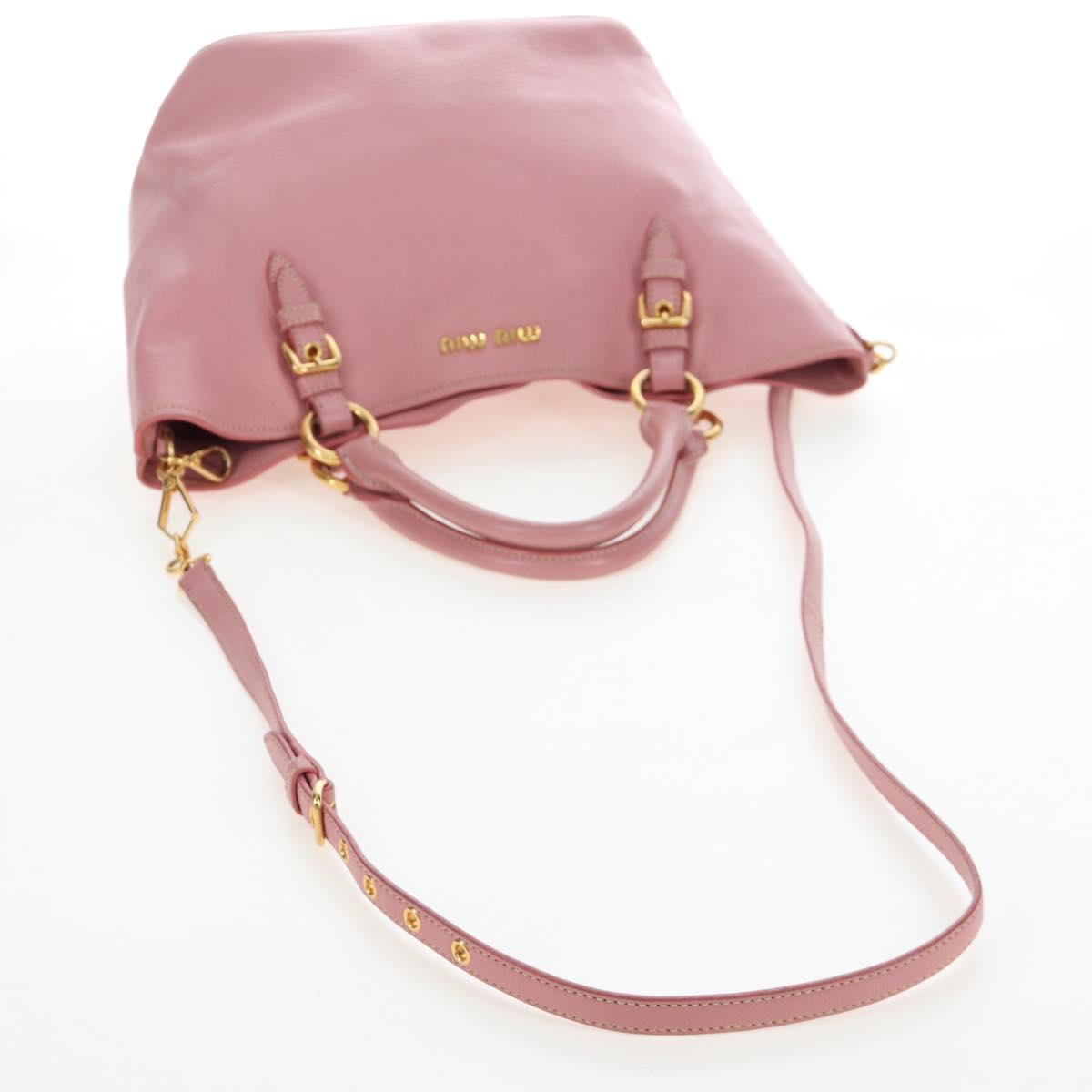 Miu Miu Hand Bag Leather 2way Pink Gold Tone Auth 205829A