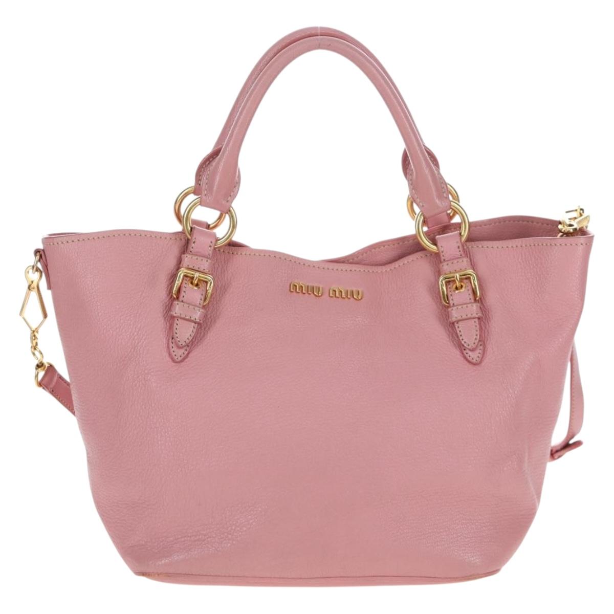 Miu Miu Hand Bag Leather 2way Pink Gold Tone Auth 205829A