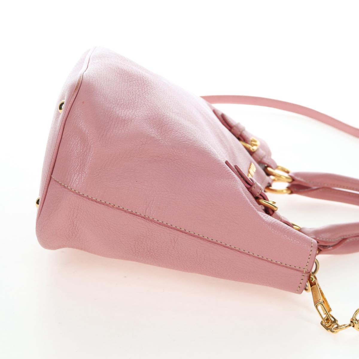 Miu Miu Hand Bag Leather 2way Pink Gold Tone Auth 205829A