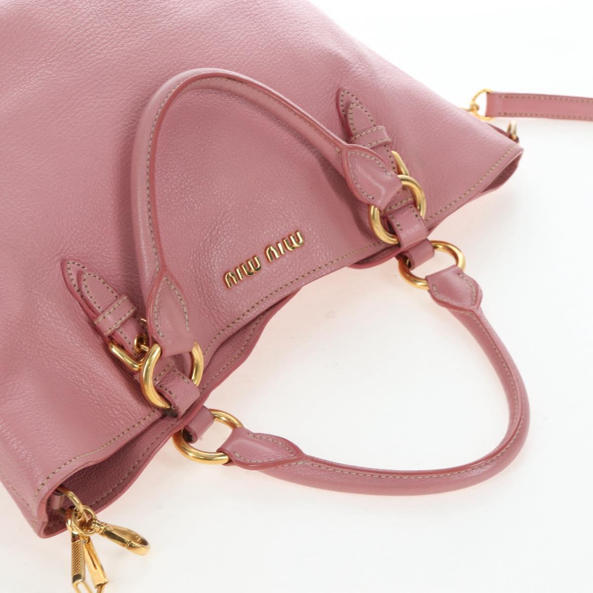Miu Miu Hand Bag Leather 2way Pink Gold Tone Auth 205829A