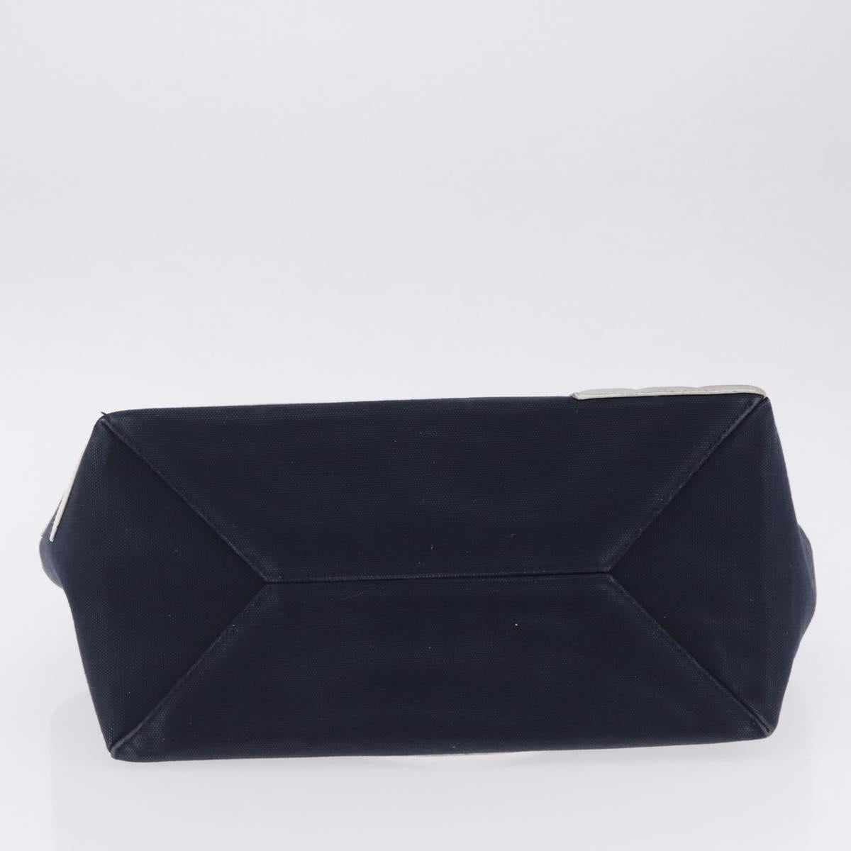 CHANEL Choco Bar Chain Shoulder Tote Bag Canvas Navy Silver CC Auth 205836A