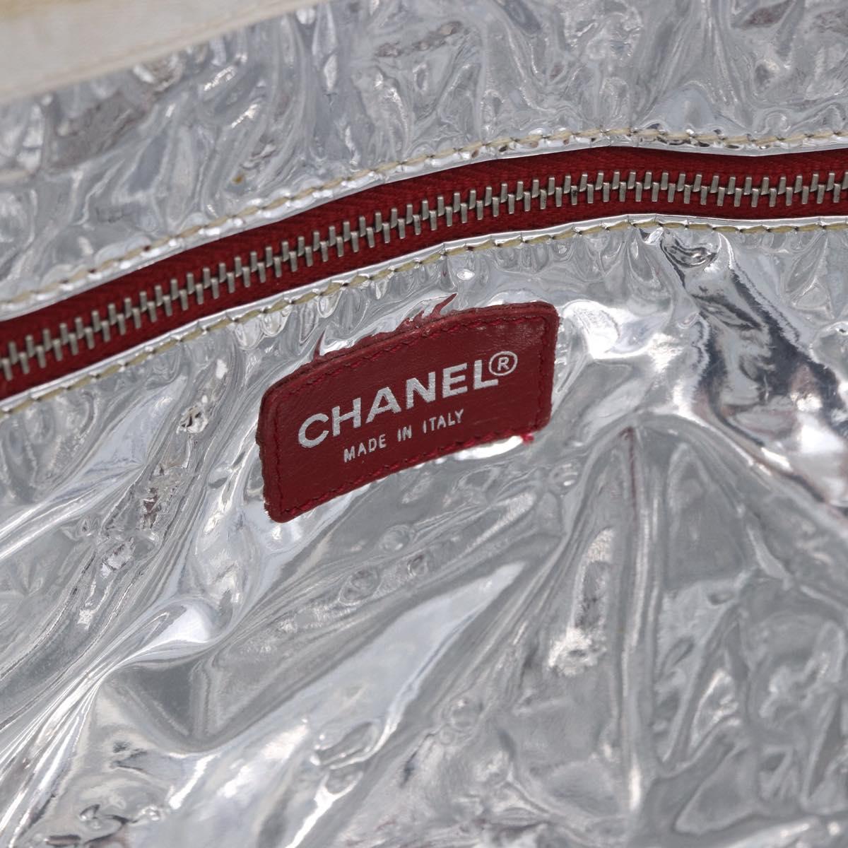 CHANEL Choco Bar Chain Shoulder Tote Bag Canvas Navy Silver CC Auth 205836A
