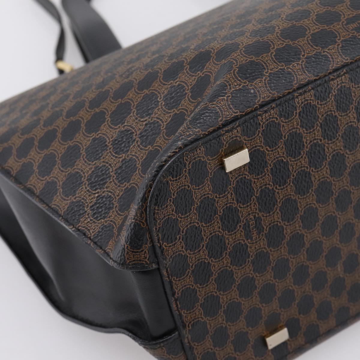 CELINE Macadam Hand Bag PVC Leather 2way Black Gold Tone Auth 205852