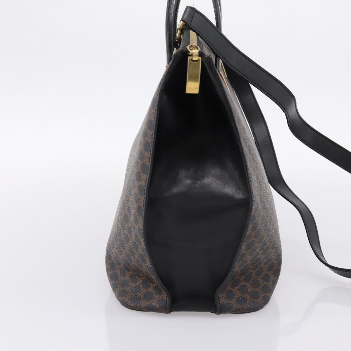 CELINE Macadam Hand Bag PVC Leather 2way Black Gold Tone Auth 205852